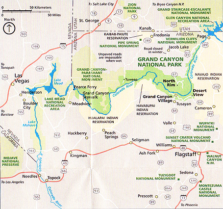 Примечание. Чтобы добраться на Большой Каньон из Лас Вегаса на GPS наберите Grand Canyon Village, AZ и он вас приведет на Большой Каньон. Дорога из Лас Вегаса займет около 5 часов. 
