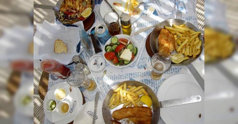 Fish & Chips, креветки, салат,.... - вкуснотища!