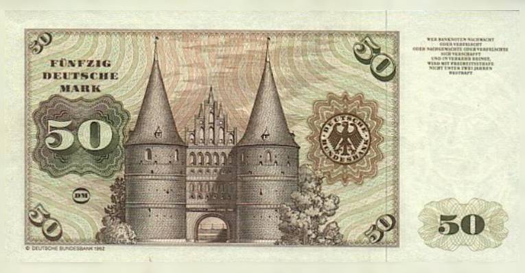 Голштинские ворота на банкноте 50 дойчмарок ФРГ