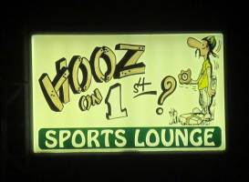 Hooz On First, sports bar.